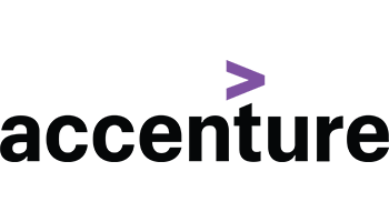 Logo with the text "accenture" in black, featuring a purple stylized "V" icon above the text.
