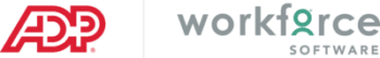 Logo featuring "ADP" in red and "workforce software" in gray with a stylized green letter "f".