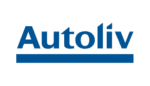 Image of the Autoliv logo, featuring the company name in blue text with a blue underline, set against a black background.