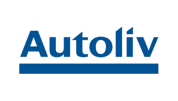 Image of the Autoliv logo, featuring the company name in blue text with a blue underline, set against a black background.