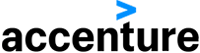 Logo with the text "accenture" in black, featuring a blue stylized "V" icon above the text.