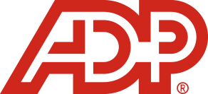 The image shows the logo of ADP, a company providing human resources management software and services. The logo consists of the letters ADP in a bold, stylized font.