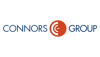 Logo of Connors Group with blue text and an orange circle containing white stylized letters "C" and "E" in the center.