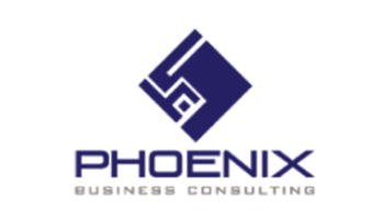 Navy geometric logo with the word "PHOENIX" and the text "BUSINESS CONSULTANTS" below it.