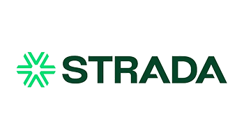 Green and white logo with the word "STRADA" in bold green letters next to a star-like symbol.