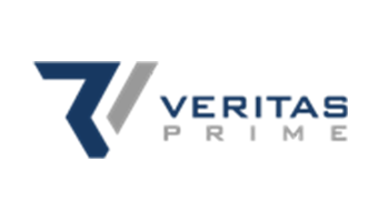 Logo of Veritas Prime, featuring stylized text and geometric shapes.