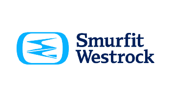 Logo of Smurfit Westrock featuring a stylized blue icon next to the company name in blue text.