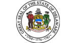 The Great Seal of the State of Delaware features a farmer, a soldier, a blue shield, and a sailing ship, with the dates 1704, 1776, and 1787.