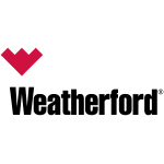 Simple logo featuring a red geometric shape resembling a check mark above the word "Weatherford" in bold black lettering.