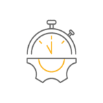 Yellow abstract icon resembling a stylized crown and an angular, curved shape below, on a grey background.
