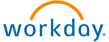 Logo of Workday with blue text and an orange arc above.